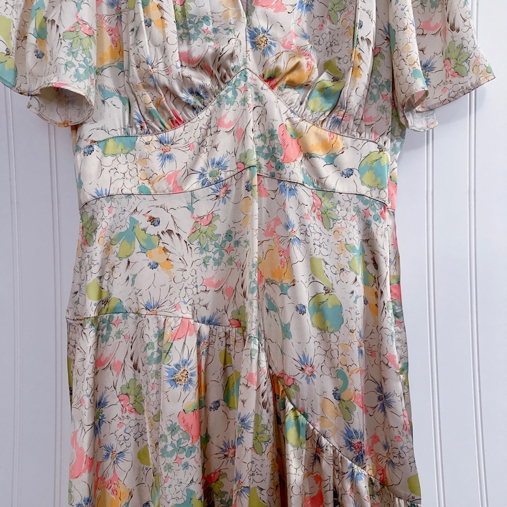 Topshop Willow Floral Angel Sleeve Satin Midi Dress Size 8 - Picture 10 of 14